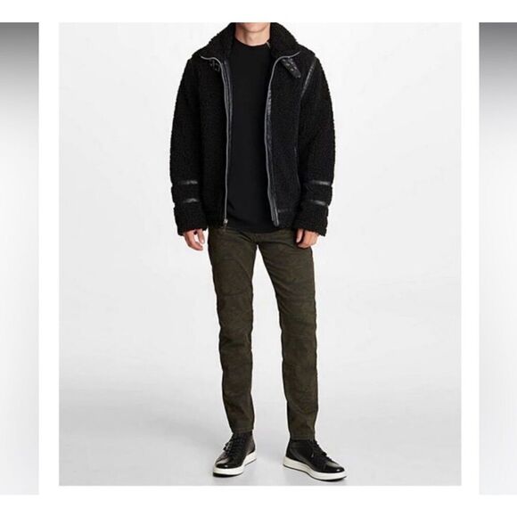 Karl lagerfield black sherpa aviator -moto jacket/coat/ bomber sz Small - Picture 5 of 11